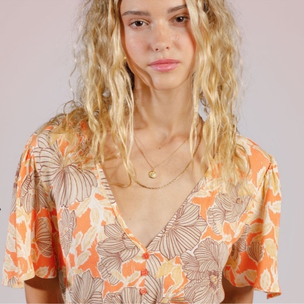 NWT Band of the Free Apricot Floral Boho Maxi Dress Small Elastic Waist Festival - Picture 5 of 5